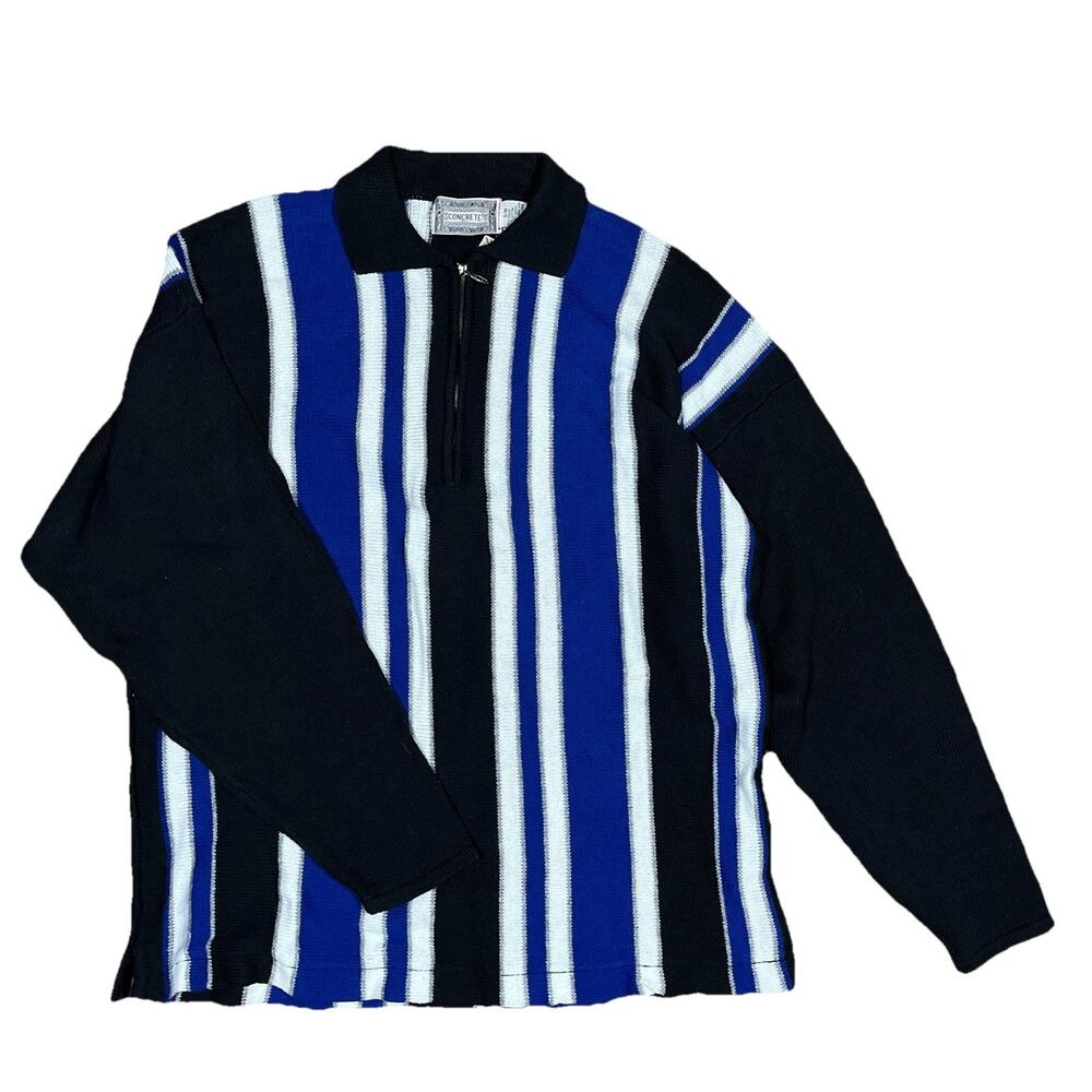 Vintage NWT Concrete Mix 1/4 Zip Striped Sweater Cotton Ramie 90s 80s Retro‎